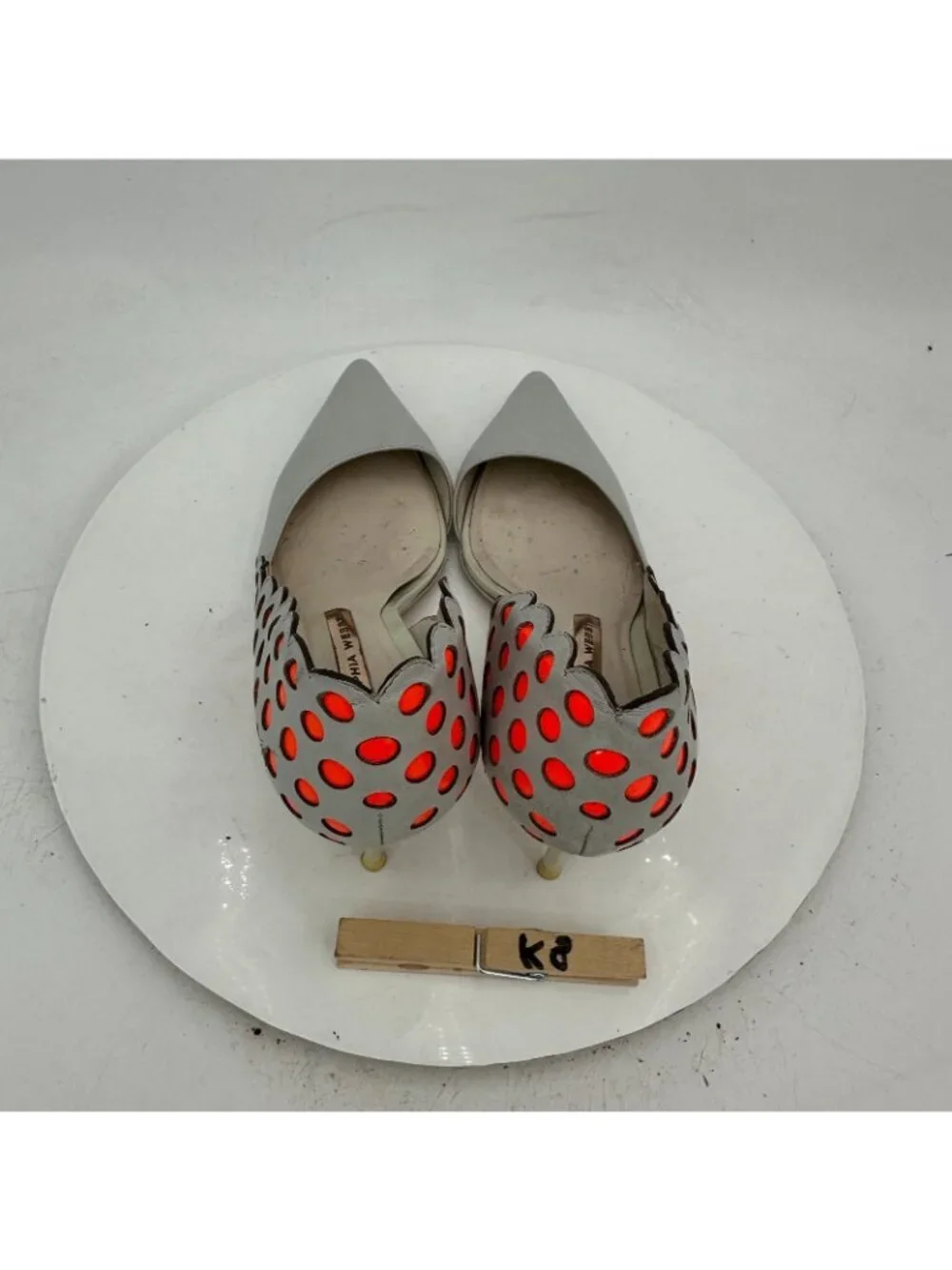 Sophia Webster Women Size EU 37.5 US 7 Light Grey Orange Polkadot Pump Shoes